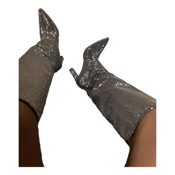 Grey rhinestone boots
