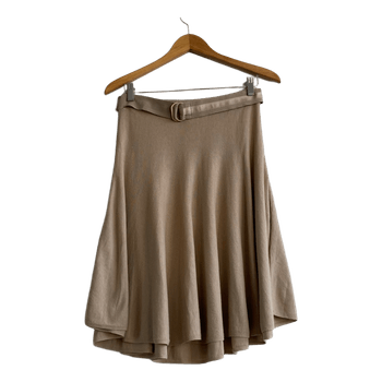 Stefanel Beige Knitted Midi Skirt Belted Old Money Minimalist S/M Italy