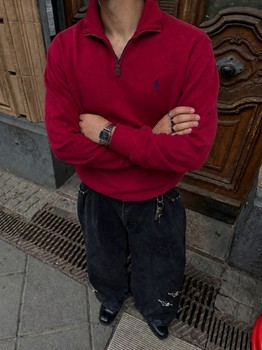 Red quarter zip sweater