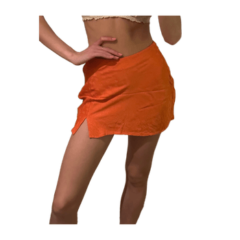 ZARA ORANGE FLORAL SATIN MINI SKIRT SIDE SPLIT FLARE...