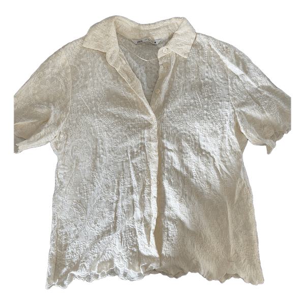 Zara hvid broderet skjorte