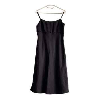 Jeff Banks Black Linen Dress Size 12 EU 40 Babydoll Slip Summer Minimalist Cottagecore