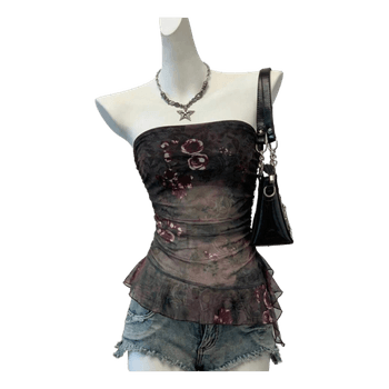 Floral mesh tube top