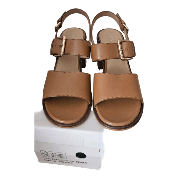 Brown leather block sandals