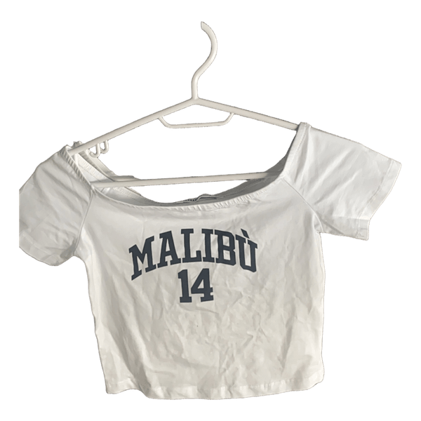 White graphic crop top