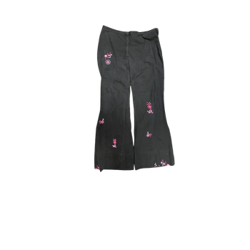 Mustat kukkakirjailtu housut