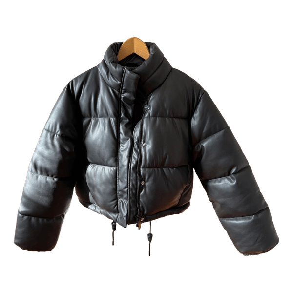 Black faux leather puffer