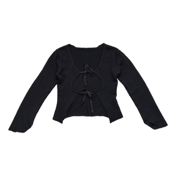 Black wool knit tie front cardigan