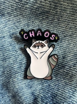 Chaos raccoon enamel pin