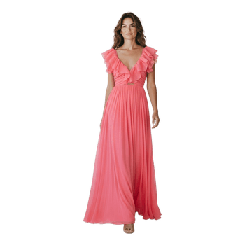 Coral ruffelled maxi dress