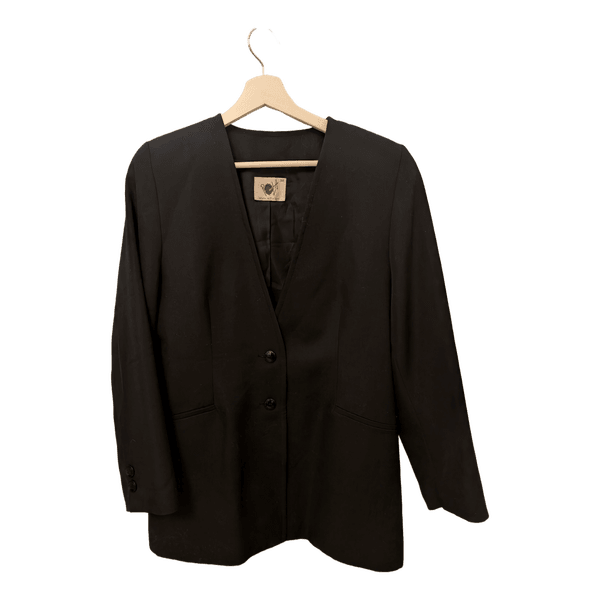 Black collarless blazer