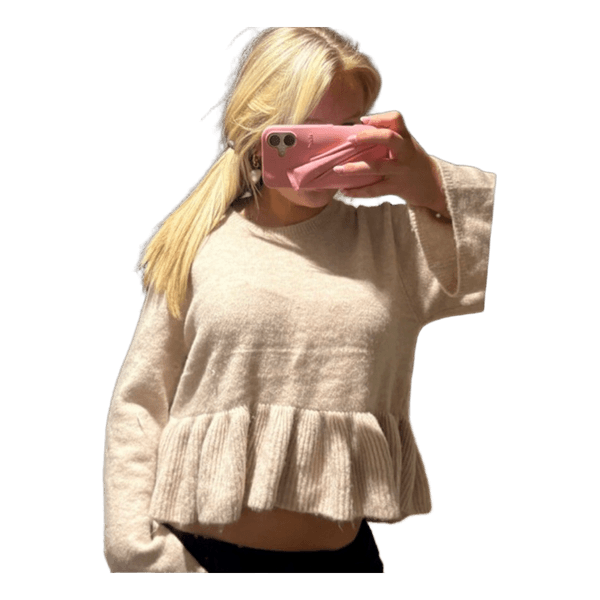 Beige stickad tröja med peplum