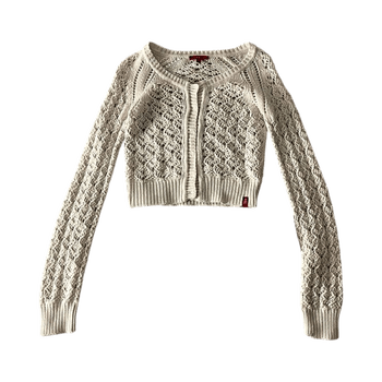 White lace cropped knit cardigan