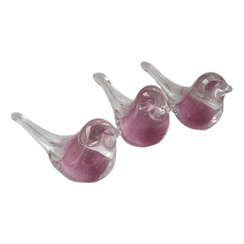 3 pink glass bird figurines