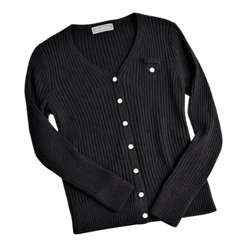 Black Ribbed Button Cardigan