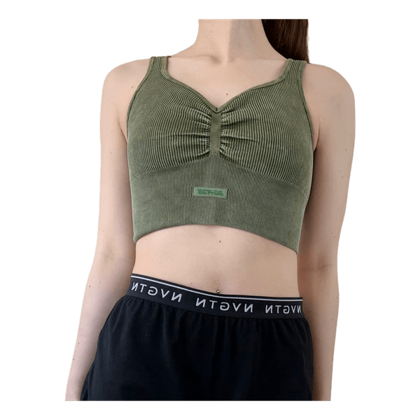 Green ribbed sports crop top