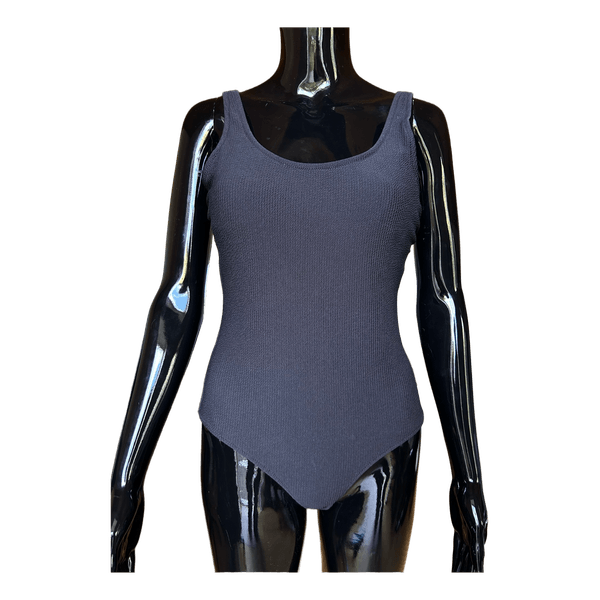 Black textured one-piece swimsuit