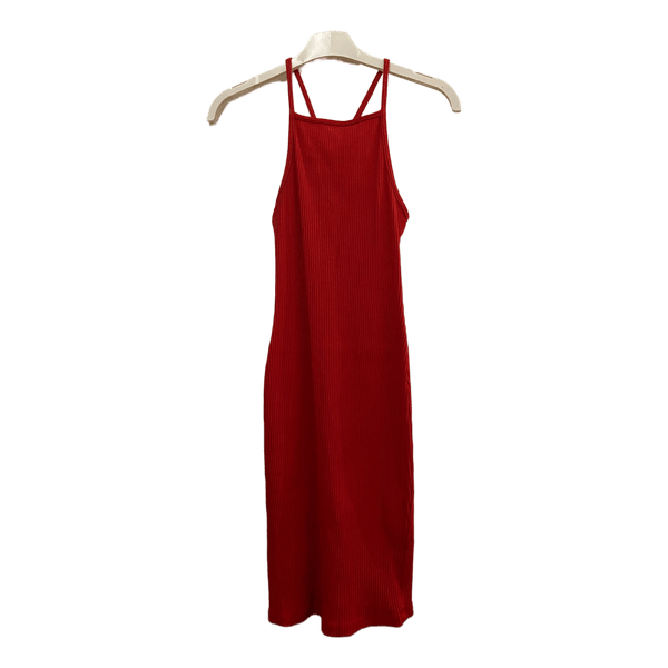 Red ribbed midi dress