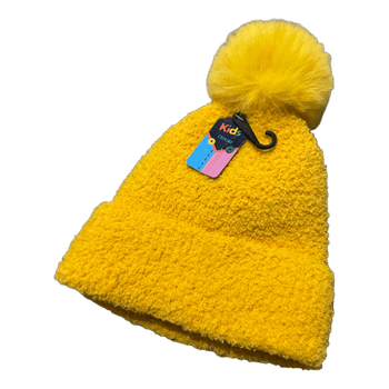 Yellow knit pompom hat