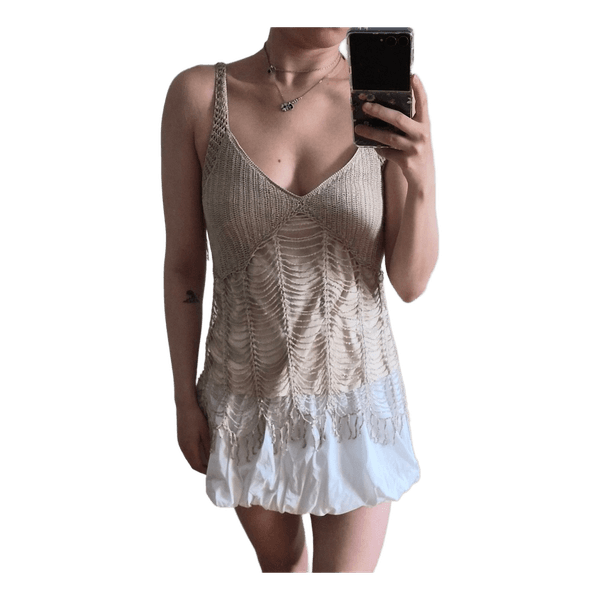 Beige virkattu toppi
