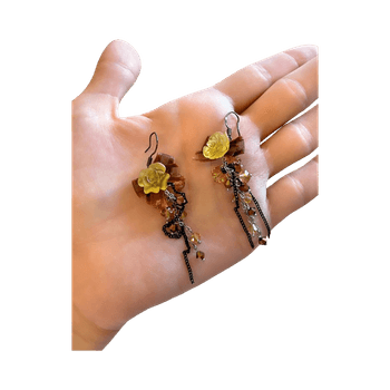 Brown and yellow floral earrings