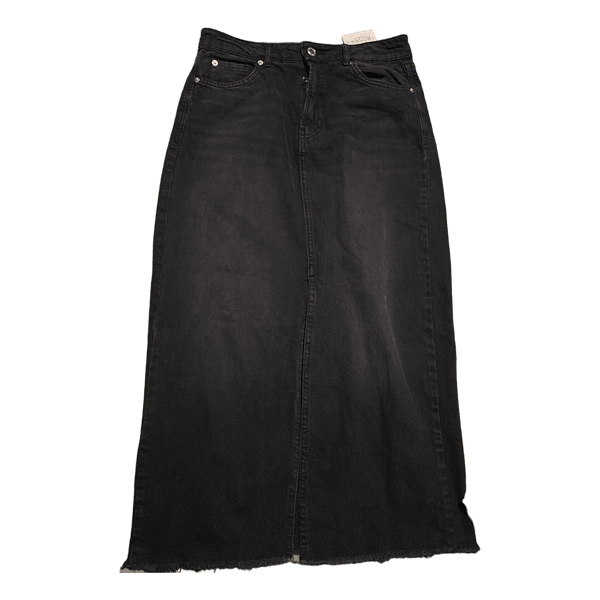 Black denim midi skirt