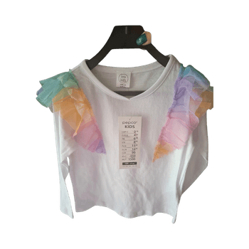 White t-shirt with colorful ruffles