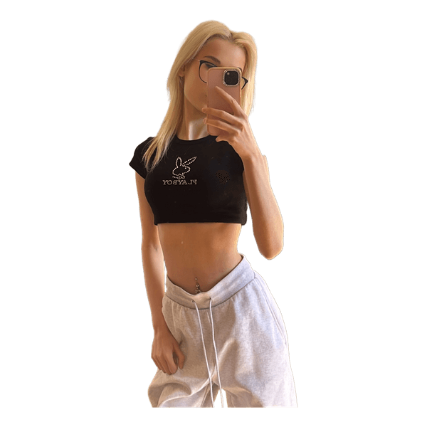 Juodas Playboy trumpi marškinėliai