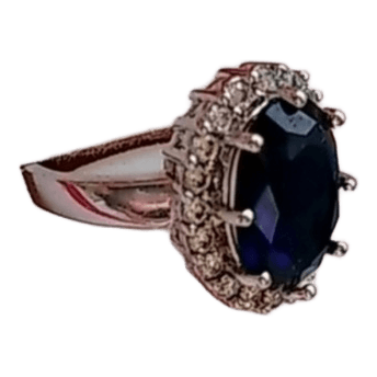 Blue gemstone halo ring
