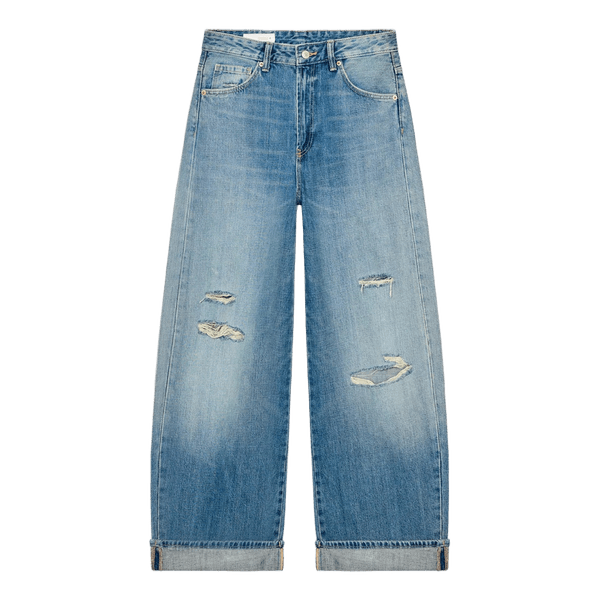 zara trf baggy folded jeans med rifter og mellem høj talje