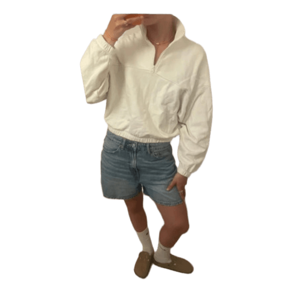 Hvid sweatshirt med halv lynlås