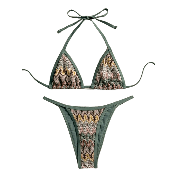 SHEIN Strik-Bikini (2-delt) // Grøn m. Mønster