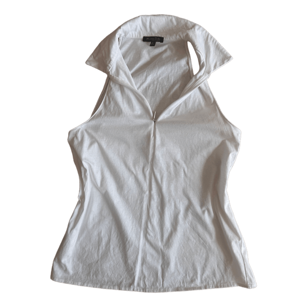 White sleeveless collared top
