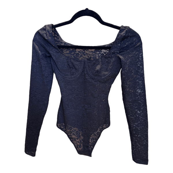 Black lace long-sleeve bodysuit