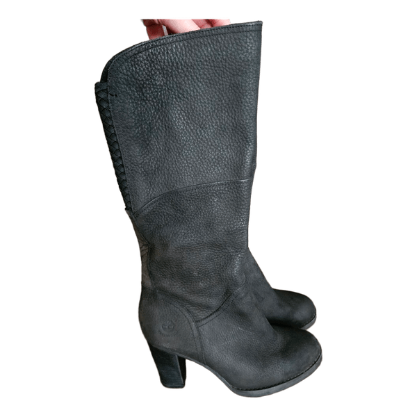 Timberland Women Black Leather Waterproof Knee High Boots Vibram Heel EU 39