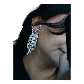 Crystal heart tassel earrings