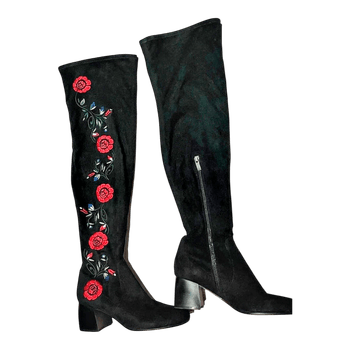 Black embroidered over-knee boots
