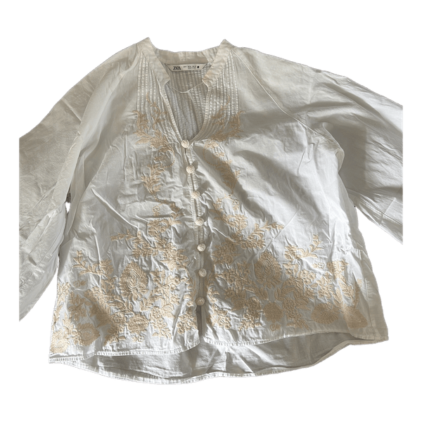 Hvid Zara bluse med broderi