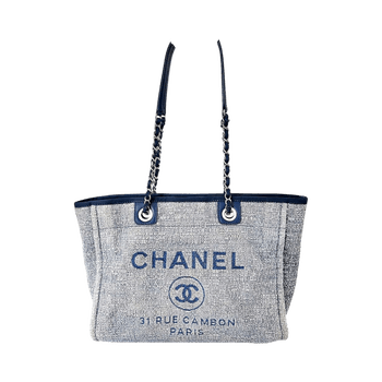 Chanel  Navy Blue Tweed Deauville Shopping Tote Bag