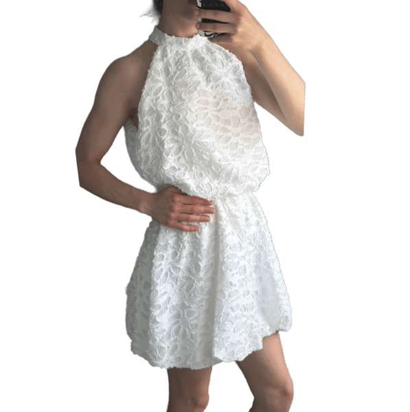 White halter neck dress
