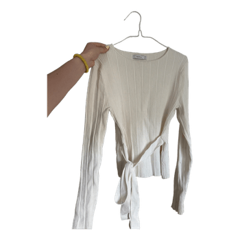 White ribbed tie-waist top