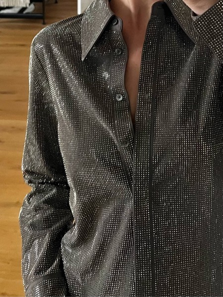 Jen Ceballos x Mango rhinestone shirt
