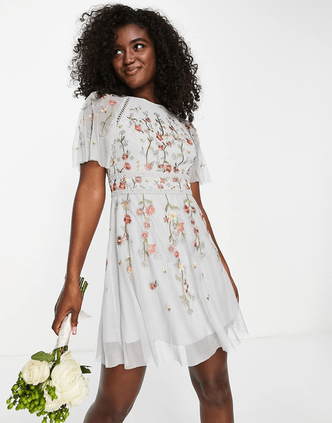 Bridesmaid embroidered mini dress
