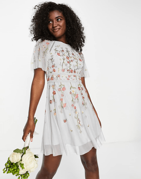 Bridesmaid embroidered mini dress