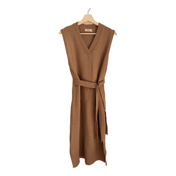 Beige knitted sleeveless dress