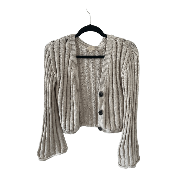 Beige ribbed knit cardigan