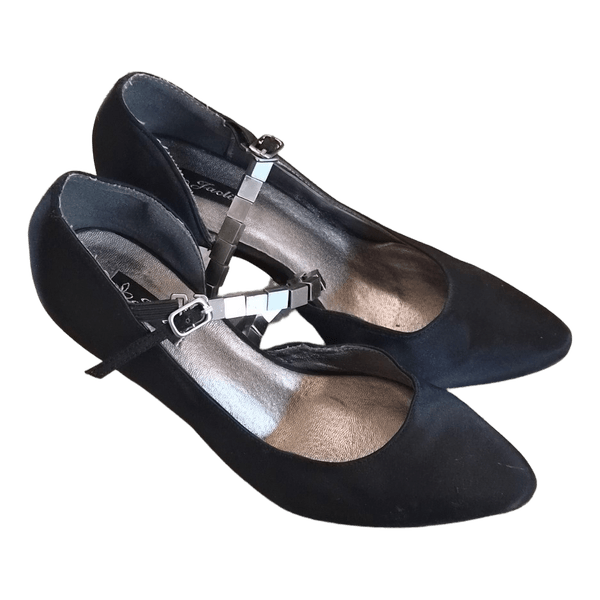 Black satin pumps