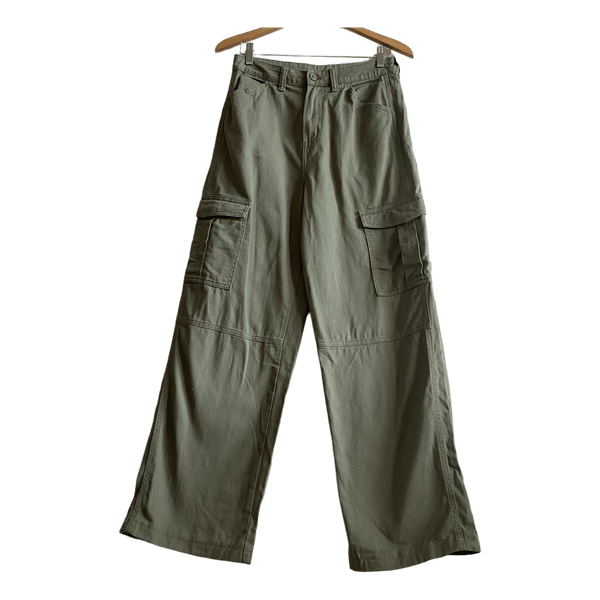H&M Divided Khaki Cargo Pants EU 36 Wide Leg Utility Y2K