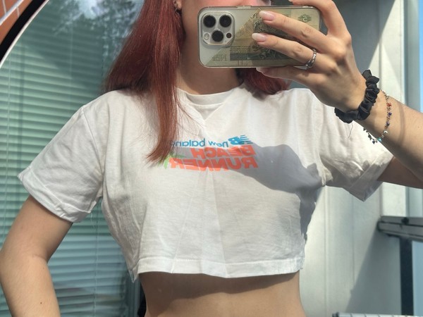 New Balance white crop top