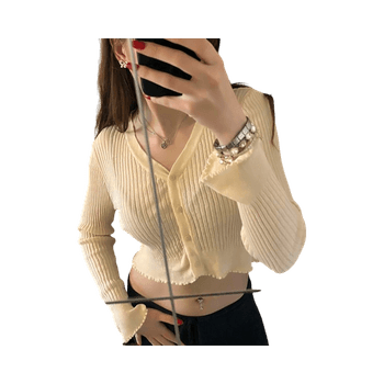 Cream ribbed button-up cardigan